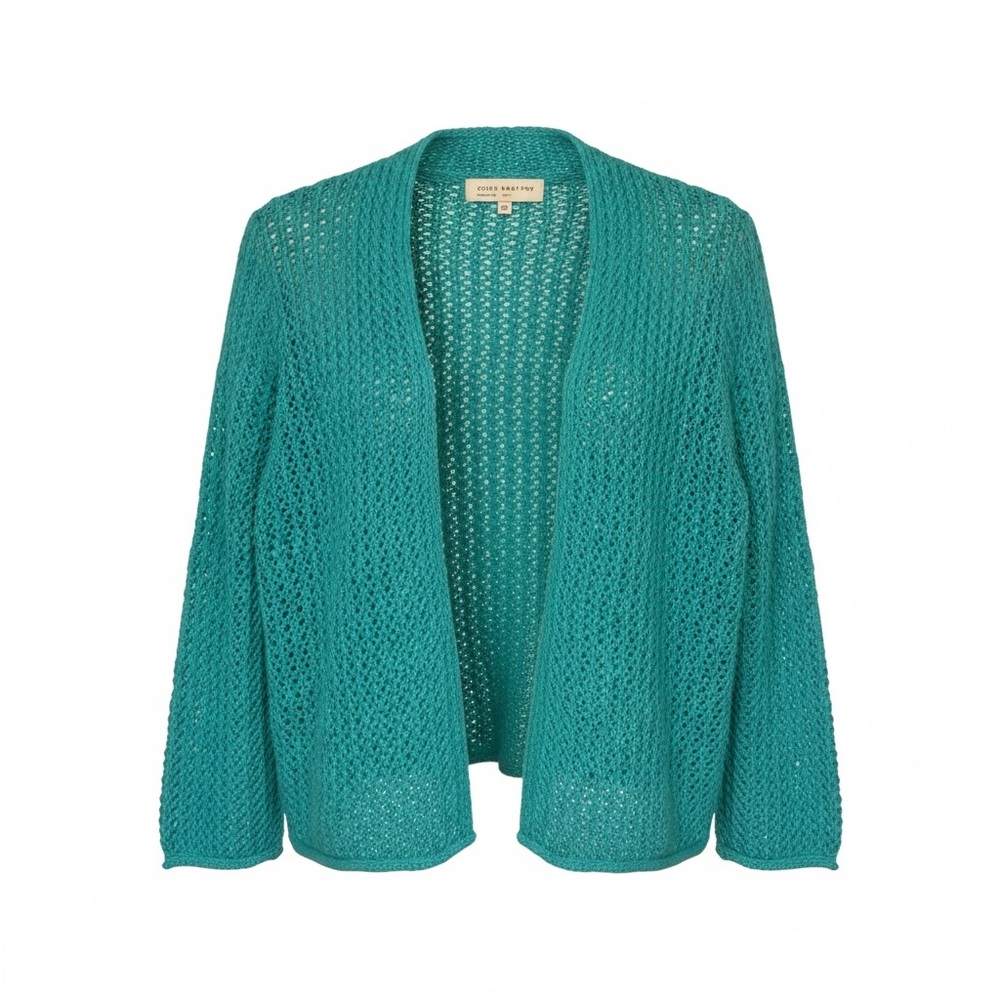 Jones New York Turquoise Cardigan Sweater Open Knit, Cottagecore, Coastalgrandma